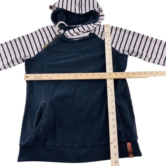 Navy & White Striped Hoodie Sweatshirt Womens Size M - Picture 3 of 4